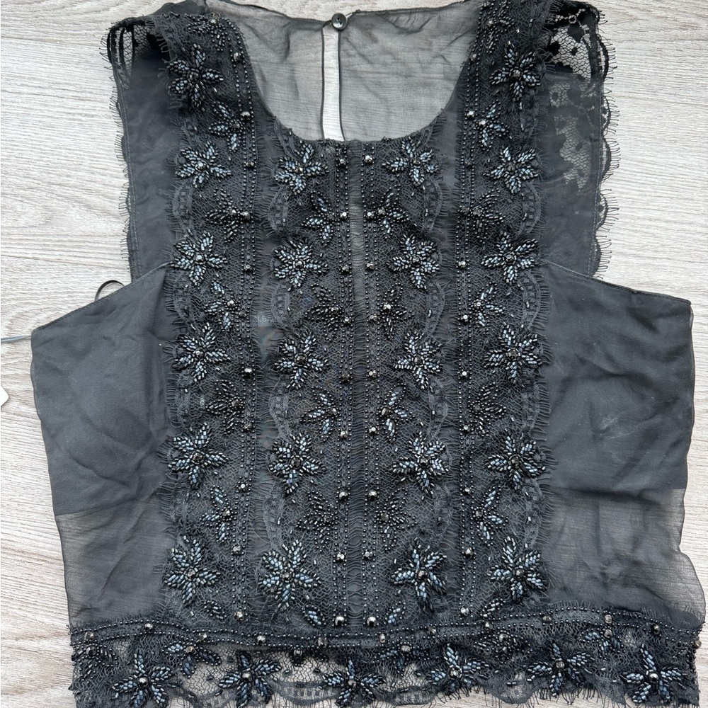Alberta Ferretti Black Floral Embellished Blouse